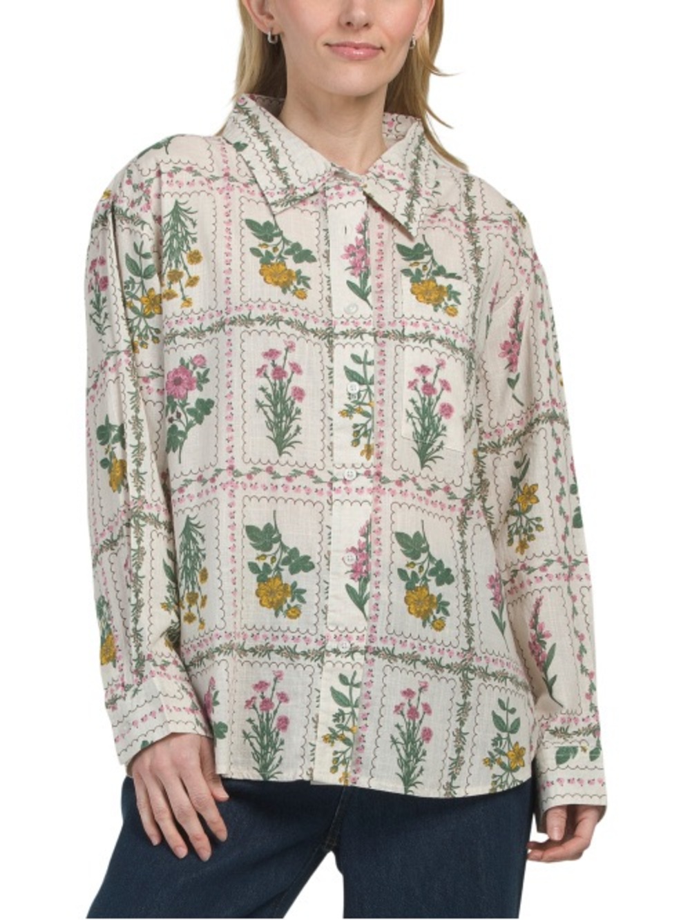 NWT LEA Cotton Floral Printed Shirt Womens Size L